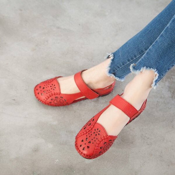 Women's Genuine Leather Sandals Flat Flat With Hollowed-out Retro - Image 9