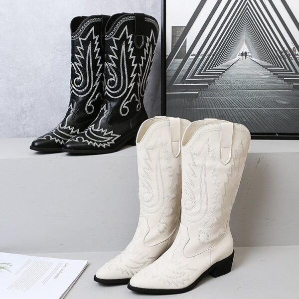 Women's Low Heel Sleeve Western Embroidered Round Toe Boots - Image 2