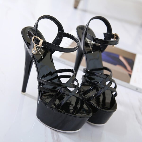 Women's High Stiletto Sexy Black Platform Sandals - Image 4