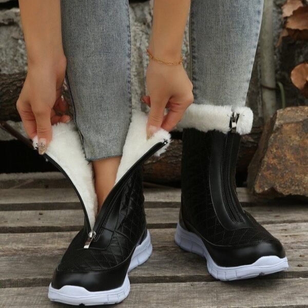 Black Boots For Women Shoes Winter Push Warm Combat Boots With Front Zipper - Image 2