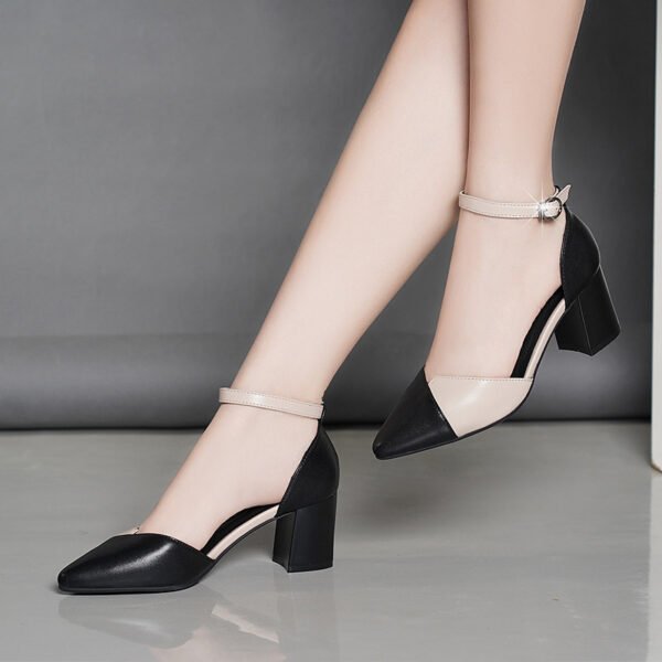 Womens Pumps Shoes Dorsay Ankle Strap Pointed Toe Low Heel - Image 3