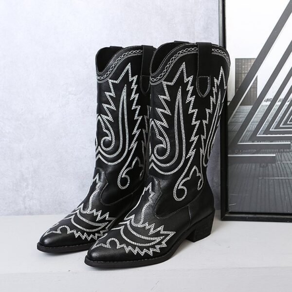 Women's Low Heel Sleeve Western Embroidered Round Toe Boots - Image 3