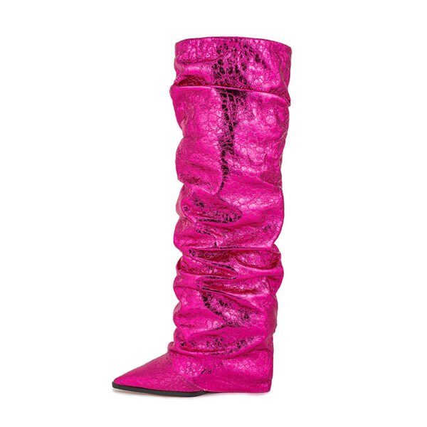 Women's Pointed Stitching Sleeve Flanging Pleated High Leg Boot - Image 4