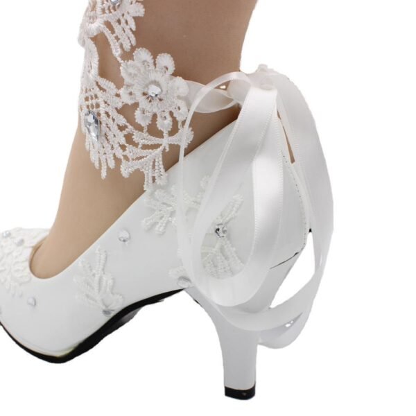 Women's White High-heeled Wedding Shoes - Image 4