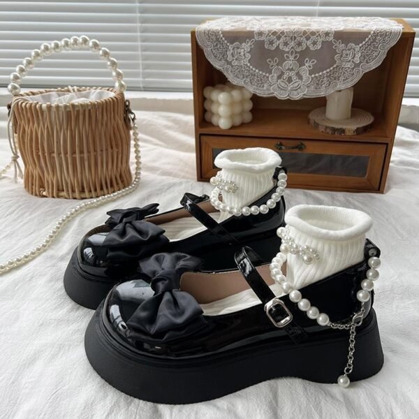 Women's Platform Pearl Bow Round Toe Shoes - Image 2