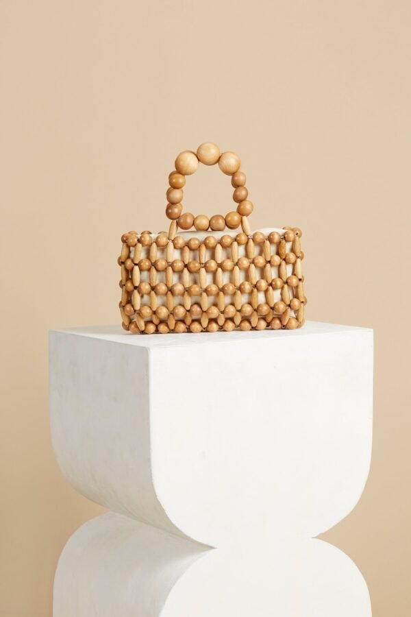 Woven Girl From Natural Wood Beads Handbag - Image 3