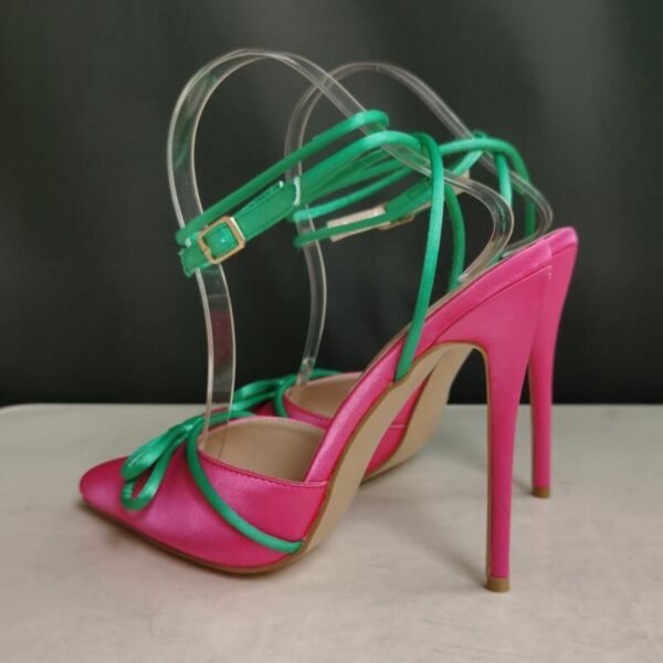 Baotou Pointed Bow String Color Hollow Stiletto Plus Size Sandals - Image 3