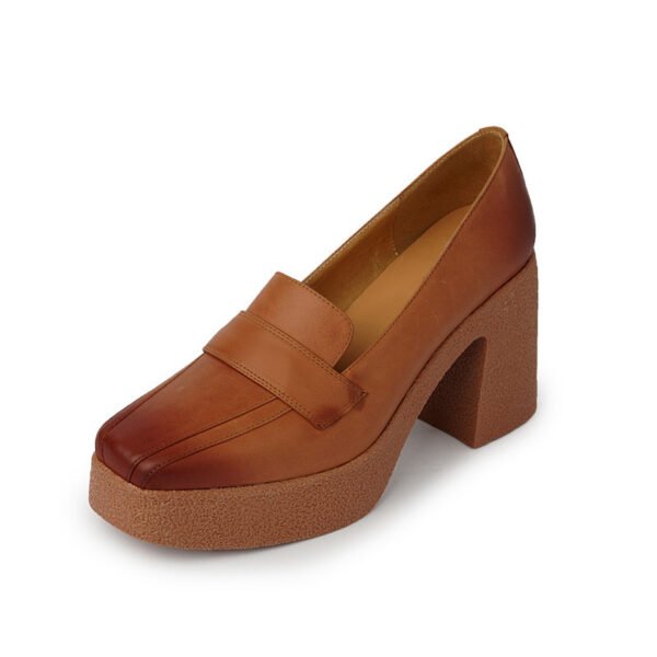 Women's Leather Retro Thick Sole Square Toe Shoes - Image 3