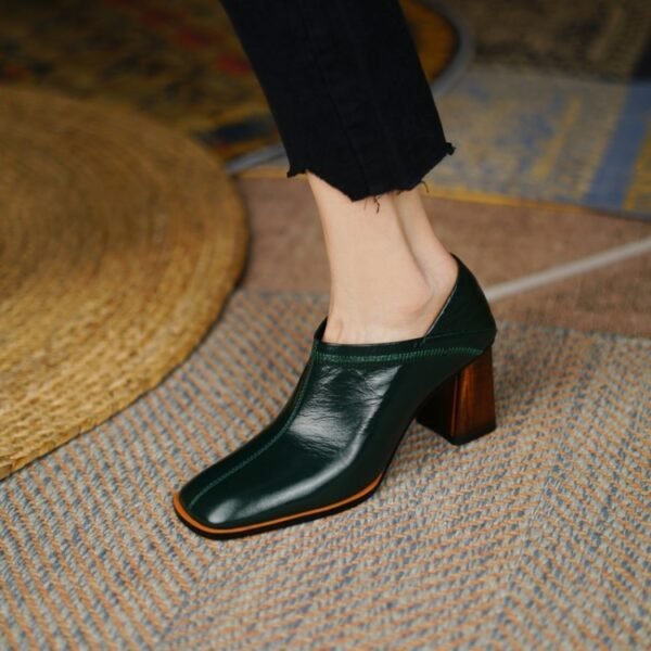 Autumn Cowhide Simple Dark Green Women's Shoes