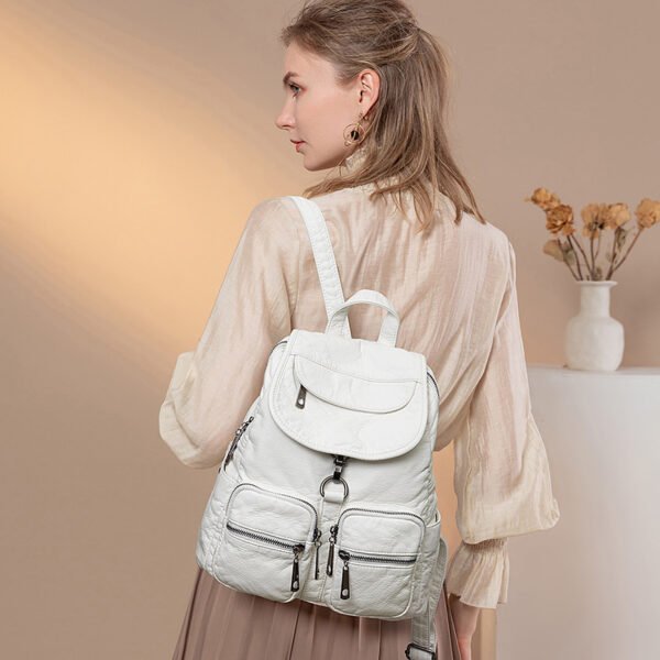 Women's New Washed Leather Casual Large-capacity Fashion Backpack - Image 3