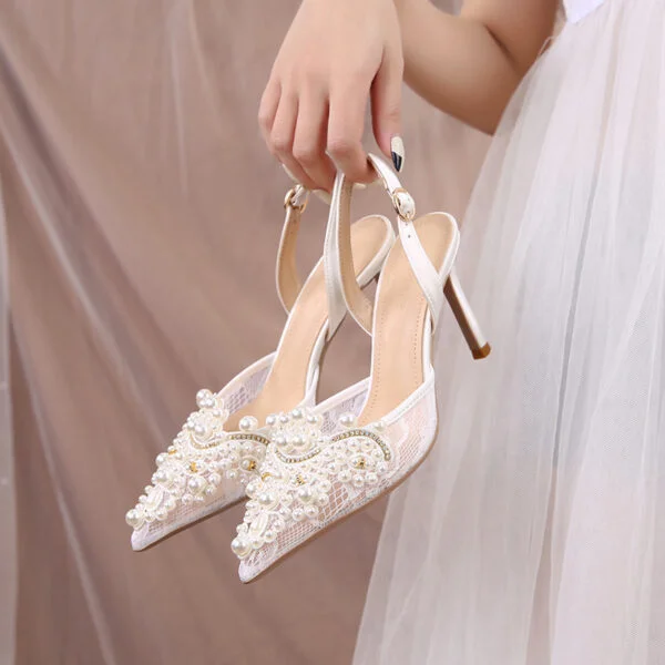 Women's Lace Fashion High Heels Pearls - Image 2