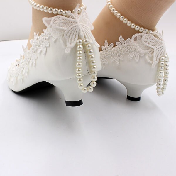 Women's Low Heel Simple White Wedding Shoes - Image 7