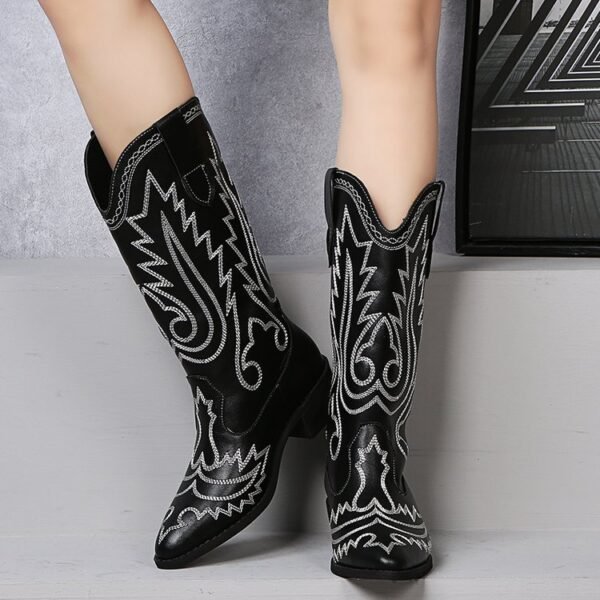 Women's Low Heel Sleeve Western Embroidered Round Toe Boots - Image 4