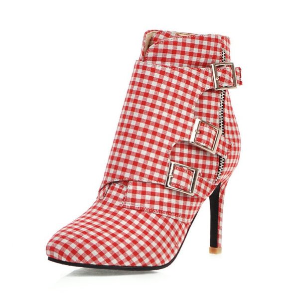 Women's Plaid Short High Heels Knight Boots - Image 7