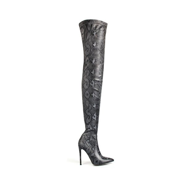 Women's High Heel Snakeskin Pointed Stiletto Heel Over The Knee Boots - Image 5