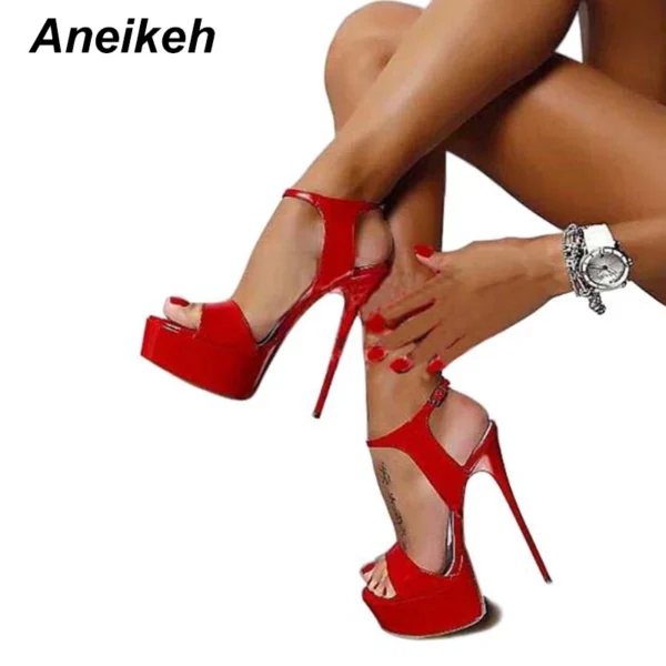 Aneikeh Big Shoe Size 41 42 43 44 45 46 16CM High Heels Sandals Summer Sexy Open Toe Party Dress Platform Gladiator Women Shoes - Image 2