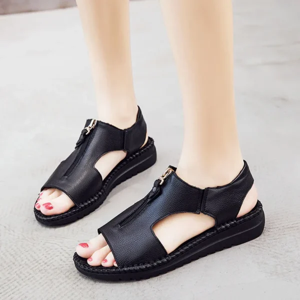 DRKANOL Fashion Handmade Summer Women Sandals Genuine Leather Open Toe Front Zipper Casual Flat Sandals Women Sandalias mujer - Image 3