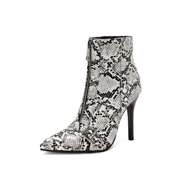 Belt Buckle Front Zipper High Heel Boots - Image 6