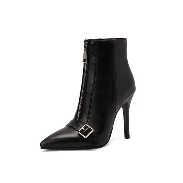 Belt Buckle Front Zipper High Heel Boots - Image 3