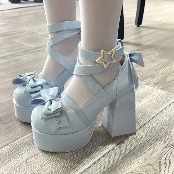 2024 Lolita Shoes Women Mary Janes High Heels Shoes Chunky Sandals Summer Fashion Retro Bow Party Platform Pumps - Image 10