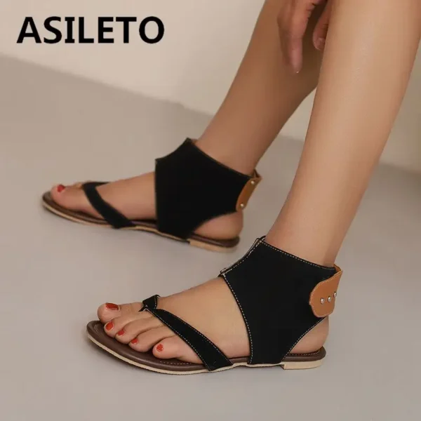 ASILETO Design Women Sandals Flip-flop Flock Suede Flats Soft Breathable Large Size 47 48 Leisure Vintage Female Shoes Summer