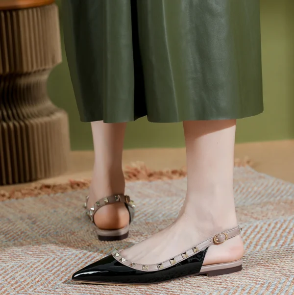 【Measure your feet length before order】Rivets Elegant Luxury Designer Women Sandals Pointy Toe Slingback Flat Shoes 63-CHC-33 - Image 8