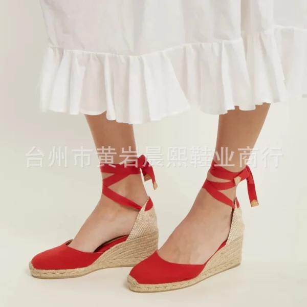 2023 Women's Espadrille Ankle Strap Sandals Comfortable Slippers Ladies Womens Casual Shoes Breathable Flax Hemp Canvas Pumps - Image 5