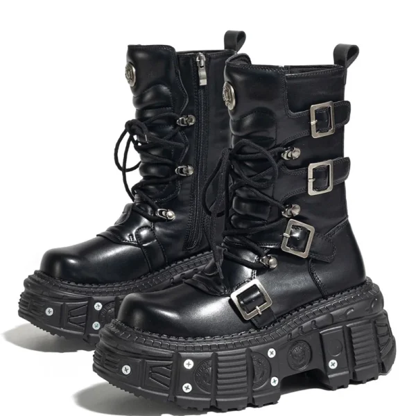 2024 New Brand Punk Style Women Shoes Lace-up Platform Shoes Woman Rock Boots Metal Decor Thick Bottom Street Shot Knight - Image 7