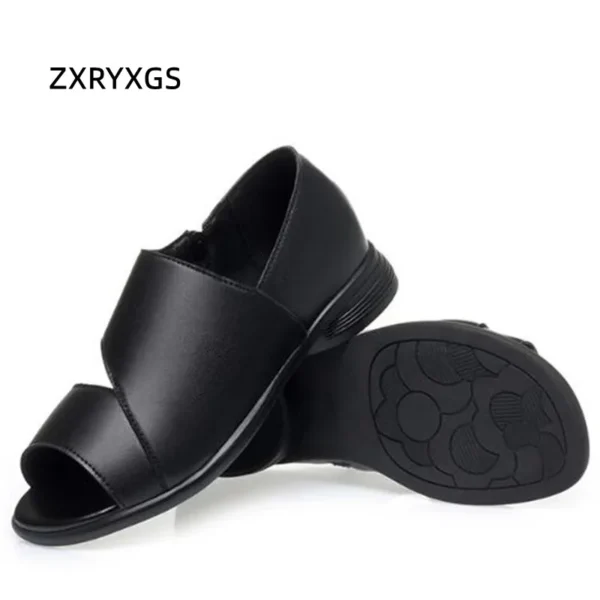 ZXRYXGS Fish Mouth Genuine Leather Sandals Flat Shoes 2023 Large Size Summer Women Sandals Comfort Soft Casual Sandals Plus Size - Image 6