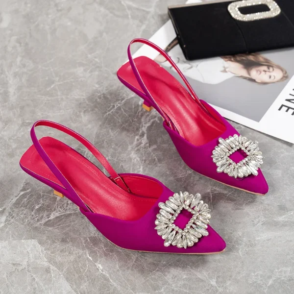 2024 Summer Women Shoes New Fashion Pointed Toe Rhinestone Sandals Stiletto High Heels Slingback Zapatos Transparentes De Mujer - Image 3