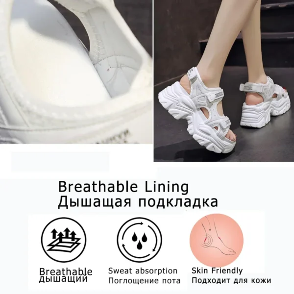 Fujin 8cm Women Sandals Platform Thick Sole Chunky Shoes Platform Ins Casual Summer Shoes Sandals Beige Black Comfortable - Image 5