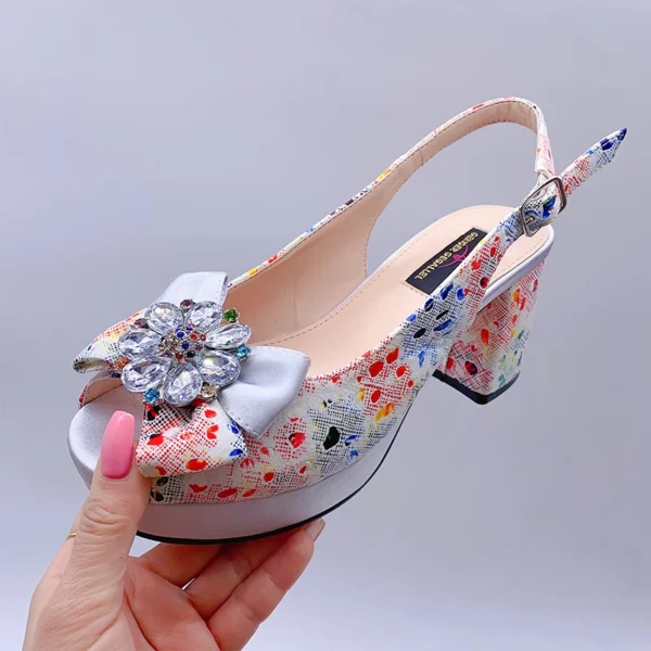 Fashionable Top Italian Designers 2023 Star Luxury Round Toe Prints Bowknot Bright Diamond Summer Women's Shoes With High Heels - Image 4