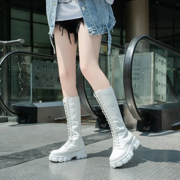 Women's Mid Calf Boots Padded Shoes Knee High Winter Sneakers Punk Style Military Casual White Black 2023 Lucury Platform Woman - Image 6