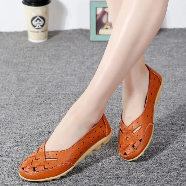 2023 Summer New Women Sandals  Fashion Soft Sole Flat Heel  Women Hollow Flat Shoes Woman Genuine Leather Shoes Female Casual