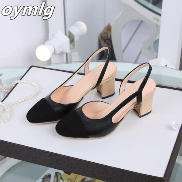 Women Slingbacks Shoes High Heels Thick High Heel Shoes Cow Leather Mixed Colors Pumps Ladies High Heel Elegant Sandals Female - Image 8