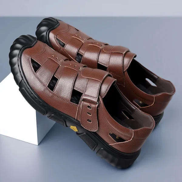 2023 Le Fu New Summer Men Comfort Sandals Hollow Out Breathable Genuine Leather Casual  Beach Vacation Soft Sole Men Sandal KB40 - Image 6