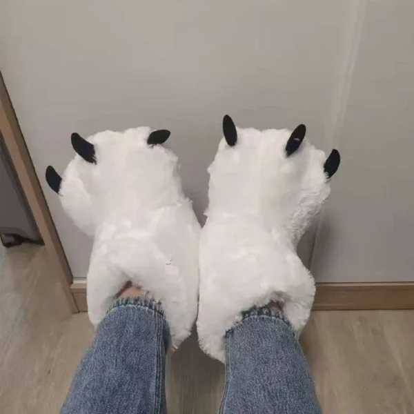 Creative Cute Bear Claw Winter Slippers Boys Girls Home Slippers Furry Warm Couple Indoor Shoes Women Cotton Boots Fur Slides - Image 9