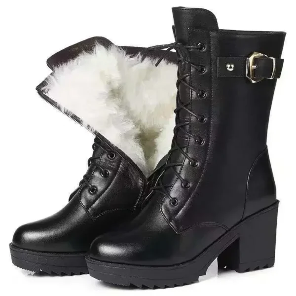 2023 Winter Leather Women Winter Boots Thick Wool Warm Women High-heeled Genuine Boot High-quality Female Snow Boots Women Shoes - Image 9