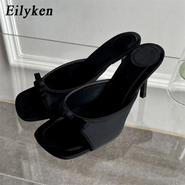 Eilyken Summer Fashion Butterfly-knot Satin Women Slipper Slip On Ladies Sandal Thin High Heel Outdoor Dress Slides Shoes - Image 3