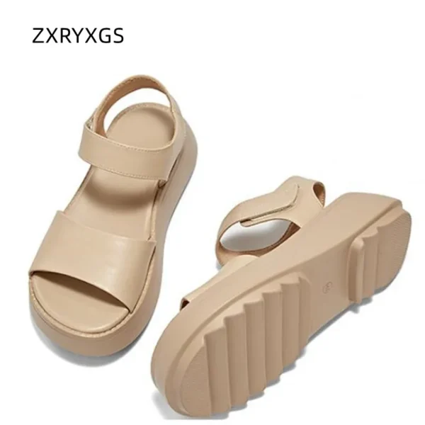 ZXRYXGS Summer Thick Sole Non-slip Heightening Shoes Woman Wedges Sandals 2024 Genuine Leather Fish Mouth Shoes Women Sandals - Image 5