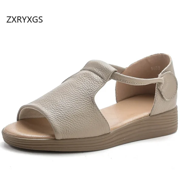 ZXRYXGS 2024 Summer Genuine Leather Fish Head Roman Sandals Flat Non-slip Comfortable Women Sandal Shoes Fashion Casual Sandals - Image 2