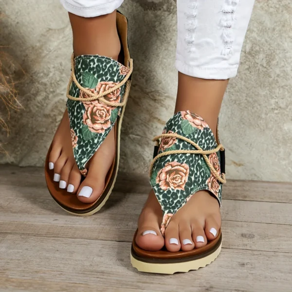 Women's Pinch Toe Sandals 2024 Rose Leopard Print Roman Style Shoes Anti-slip Fashion New Beach Sandals Vacation Spring Summer - Image 12