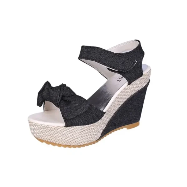 Brand New Ladies Platform Denim Sandals Fashion Bow Mixed Colors Wedges High Heels women's Sandals Casual Party Woman Shoes - Image 4