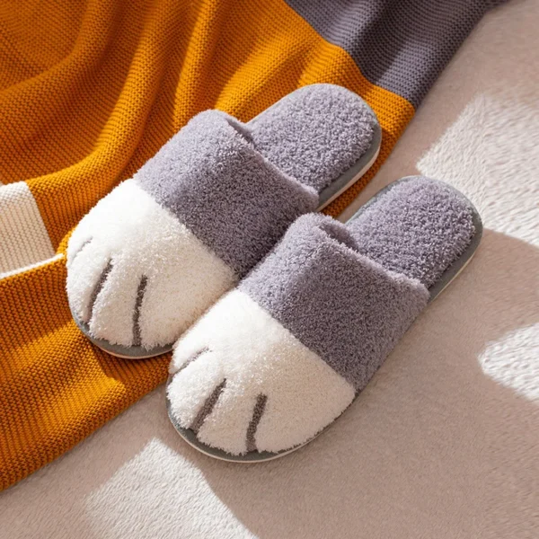 Comwarm Winter Warm Plush Slippers Cute Cat Paw Designer House Women Fur Slippers Floor Mute Bedroom Lovers Indoor Fluffy Shoes - Image 7