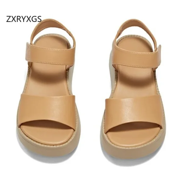 ZXRYXGS Summer Thick Sole Non-slip Heightening Shoes Woman Wedges Sandals 2024 Genuine Leather Fish Mouth Shoes Women Sandals - Image 3