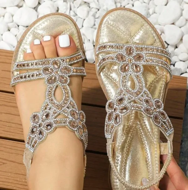 Big Size 35-43 Large Hollow Flat Bottom Diamond Sandals Bohemian Style Comfortable Women's Shoes Summer Sandalia Feminina - Image 11