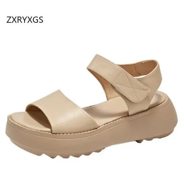 ZXRYXGS Summer Thick Sole Non-slip Heightening Shoes Woman Wedges Sandals 2024 Genuine Leather Fish Mouth Shoes Women Sandals