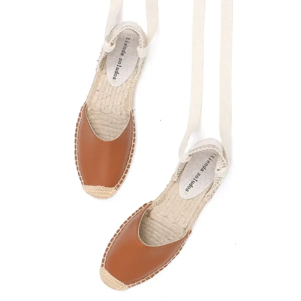 Espadrilles Sandals Shoes Fashionable Genuine Leather T-Strap Platform Womens Sandals Women's Casual Lace-up - Image 6