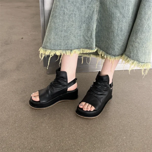 2023 Open Toe Thick Sole Bottom Slingback Gladiator Sandals Platform Wedge Flat Heel Ruffle Shoes Flip Flops Student Girl Flats - Image 4