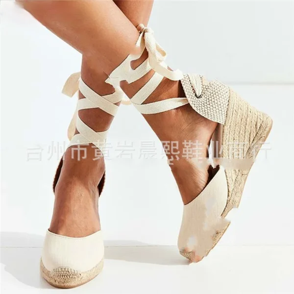 2023 Women's Espadrille Ankle Strap Sandals Comfortable Slippers Ladies Womens Casual Shoes Breathable Flax Hemp Canvas Pumps - Image 3